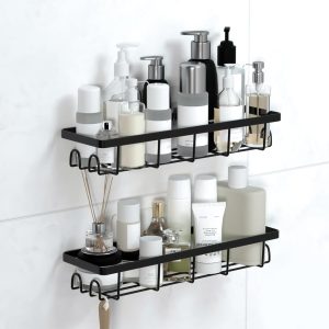 Uninol Shower Caddy Organizer with Hooks.Self Adhesive Bathroom Shelves.No Drilling Bathroom Organizers and Storage.Perfect for RV. Apartment. Home Decor.2 Pack Black : Home & Kitchen