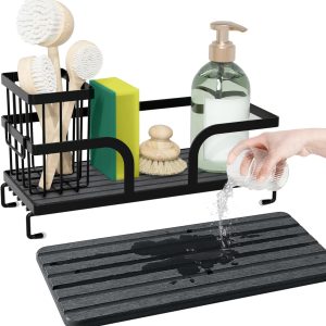 Uninol Sponge Holder for Kitchen Sink Caddy.Sink Caddy Organizers with Stone Drying Tray. Kitchen Organizer for Sponges. Soap. 9.7 x 4.2x 3.2 Home Decor Storage and Organization.1PCS Black: Home & Kitchen
