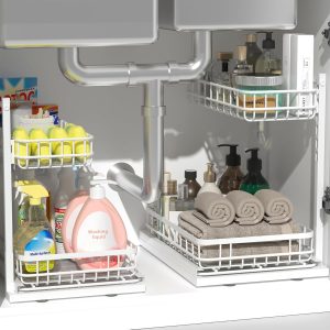 Uninol Under Sink Organizer. Adjustable Height Pull-Out Kitchen Storage Organization.15.8 x 11.8 x 16.5. 2-Tier Kitchen Shelf. Bathroom Drawer Organizer. 2 Pack|White: Home & Kitchen